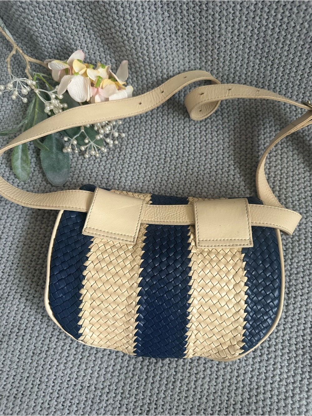 CLARE V. Woven Leather Striped Fanny Pack - Picture 3 of 12